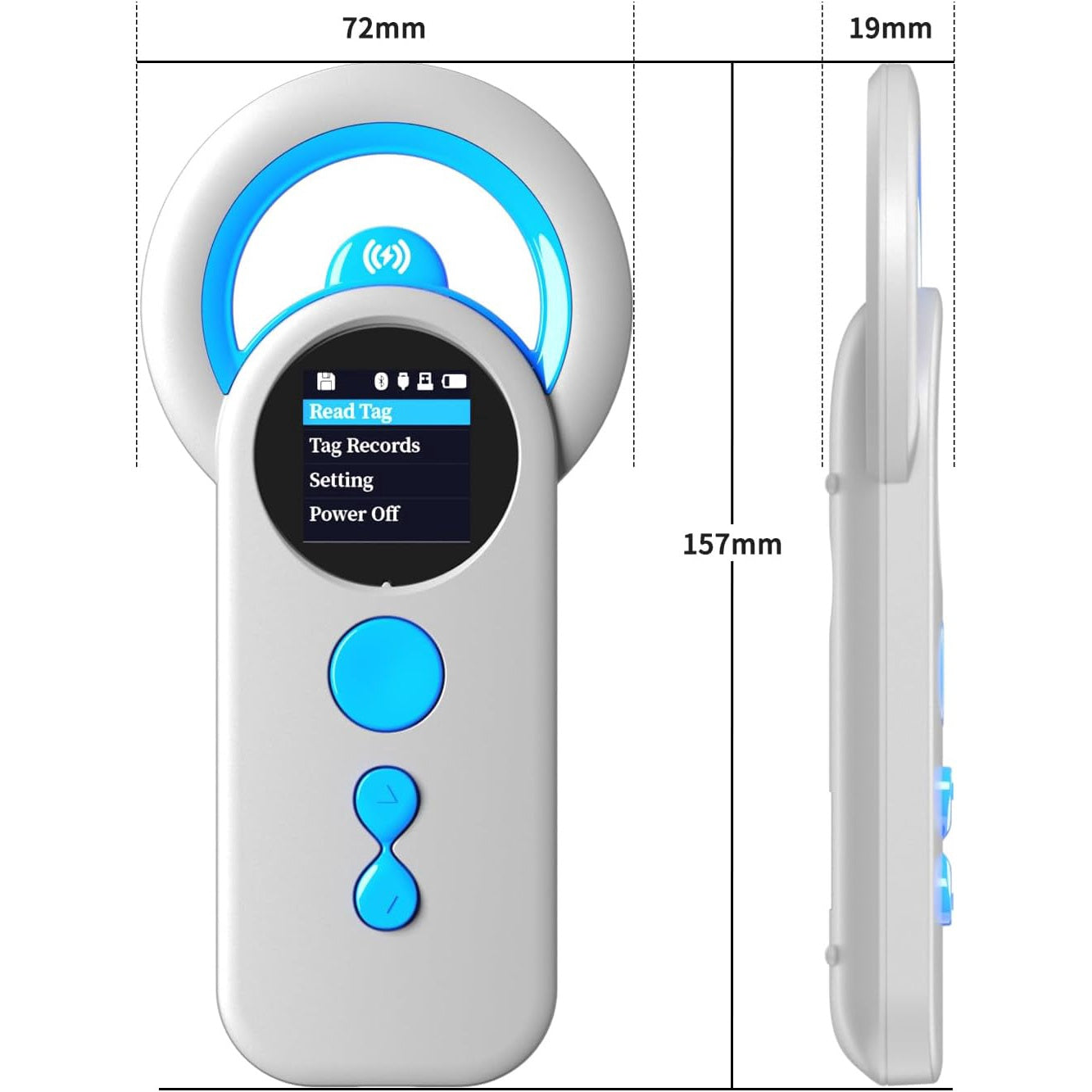 Cititor cipuri animale Bluetooth portabil, suporta tehnologie ISO 11784/11785, FDX-B si ID64 RFID, reincarcabil cu acumulator 1200 mAh, cu stocare date, scaner RFID pentru caini, pisici si crotalii ureche