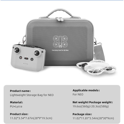 Husa de protectie pentru drona DJI Neo Fly More Combo, BRDRC Neo Bag, compatibila controler RC-N3, compartimente pentru accesorii, rezistenta la apa si socuri, curea de umar, gri