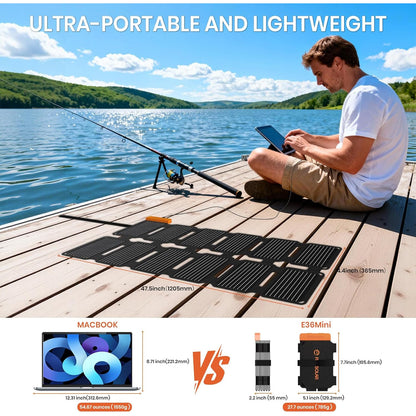 Panou solar pliabil 36W, IP67 rezistent la apa cu MPPT integrat, celule monocristaline 24%, cu USB-A, USB-C si DC, ultra-compact, incarcator solar pentru telefoane si gadgeturi, ideal pentru camping, aventuri outdoor si situatii de urgenta