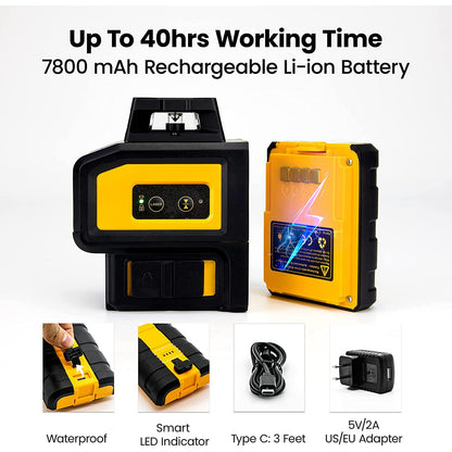 Set nivela laser cu linii in cruce si detector, cu plumb, linie verde autonivelanta 360 grade, cu incarcare USB, detectare 50 m