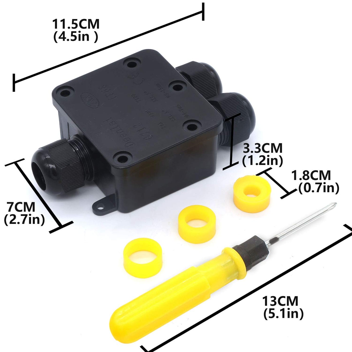 Set de 2 cutii de jonctiune, impermeabile IP68, doza 11.5 cm x 7 cm, cu 3 cai 4mm - 14mm, 24A 450V, neagra