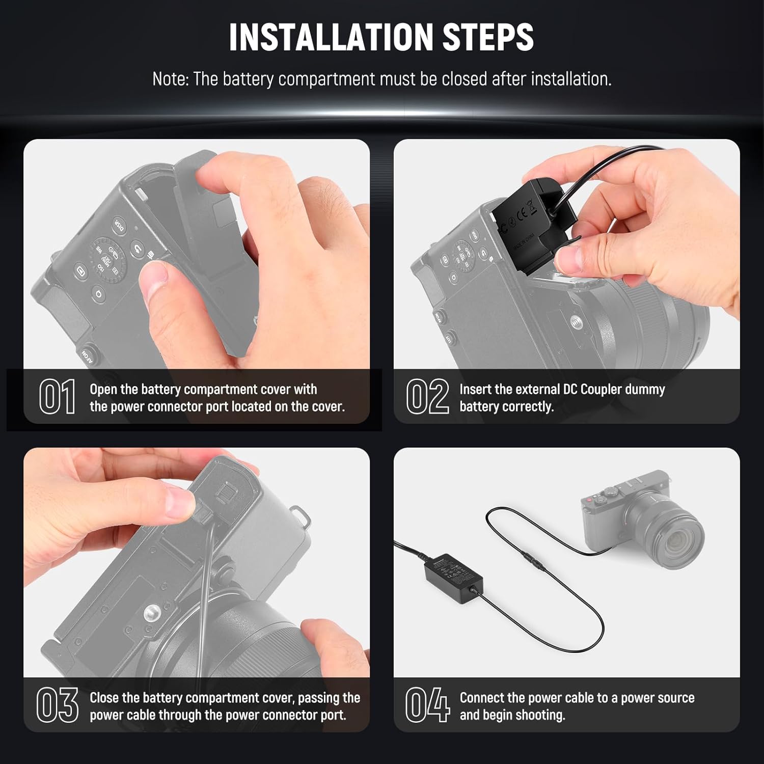 Set acumulator dummy DMW-BLK22 Neewer, alimentare continua, protectie fiabila, pentru aparate foto compacte
