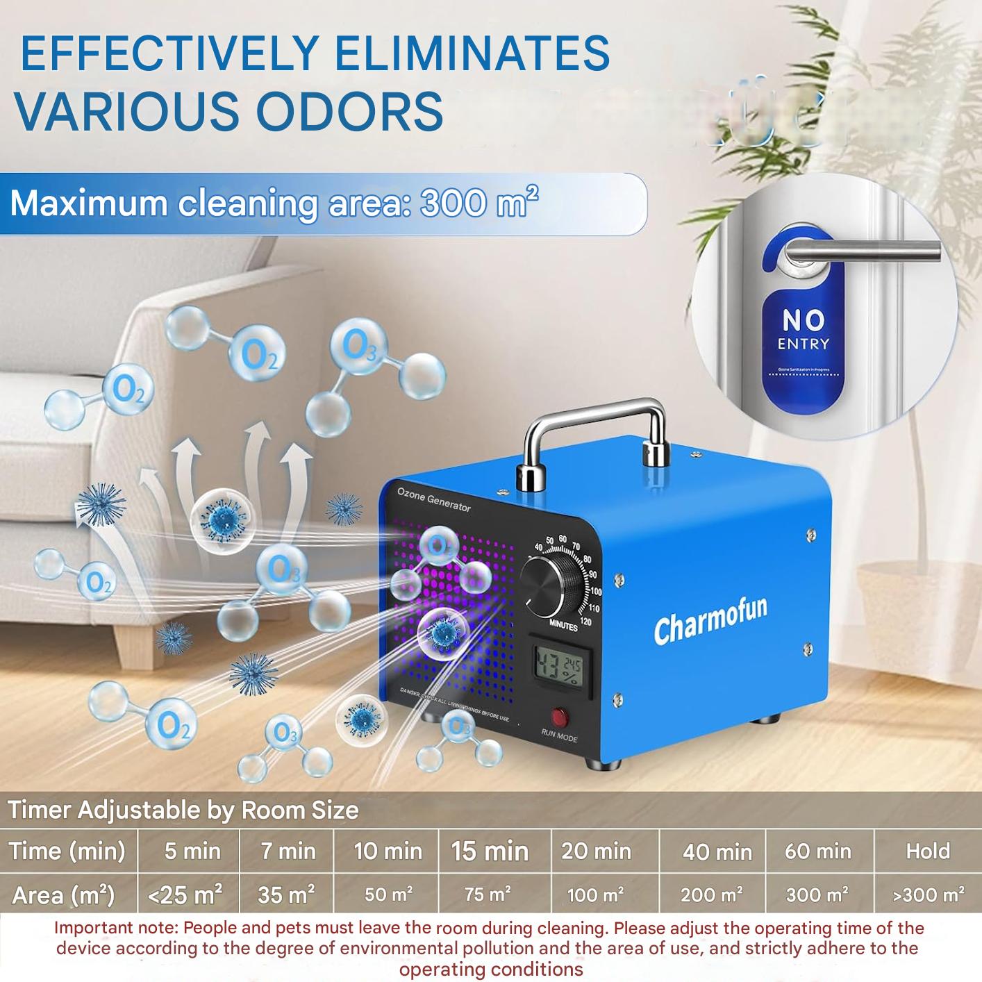 Generator profesional de ozon, 60.000 mg/h, temporizator 120 min, sterilizare, dezinfectare, cu afisaj temperatura si umiditate, purificator de aer O3 pentru masina, casa, bucatarie si zone cu animale – albastru