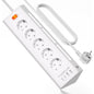 Prelungitor pentru perete/colt 3680 W/16 A, 5 prize, 2 porturi USB-A, 2 porturi USB-C, lumina de noapte reglabila, cablu de 2 m, cu protectie la supratensiune