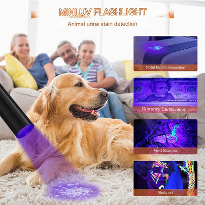 Set lanterna tactica LED si lanterna mini UV, din aluminiu, 20000 lumeni, profesionala, focus ajustabil, acumulator inclus, 5 moduri iluminare, rezistenta la apa IP67, indicator led, incarcare USB, sursa, XHM77.2