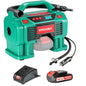 Set compresor de aer cu baterie 2,0 A si incarcator, portabil, cu afisaj LCD, max 11 Bar, alimentare 12V, pentru anvelope, mingi, lumina LED, oprire automata