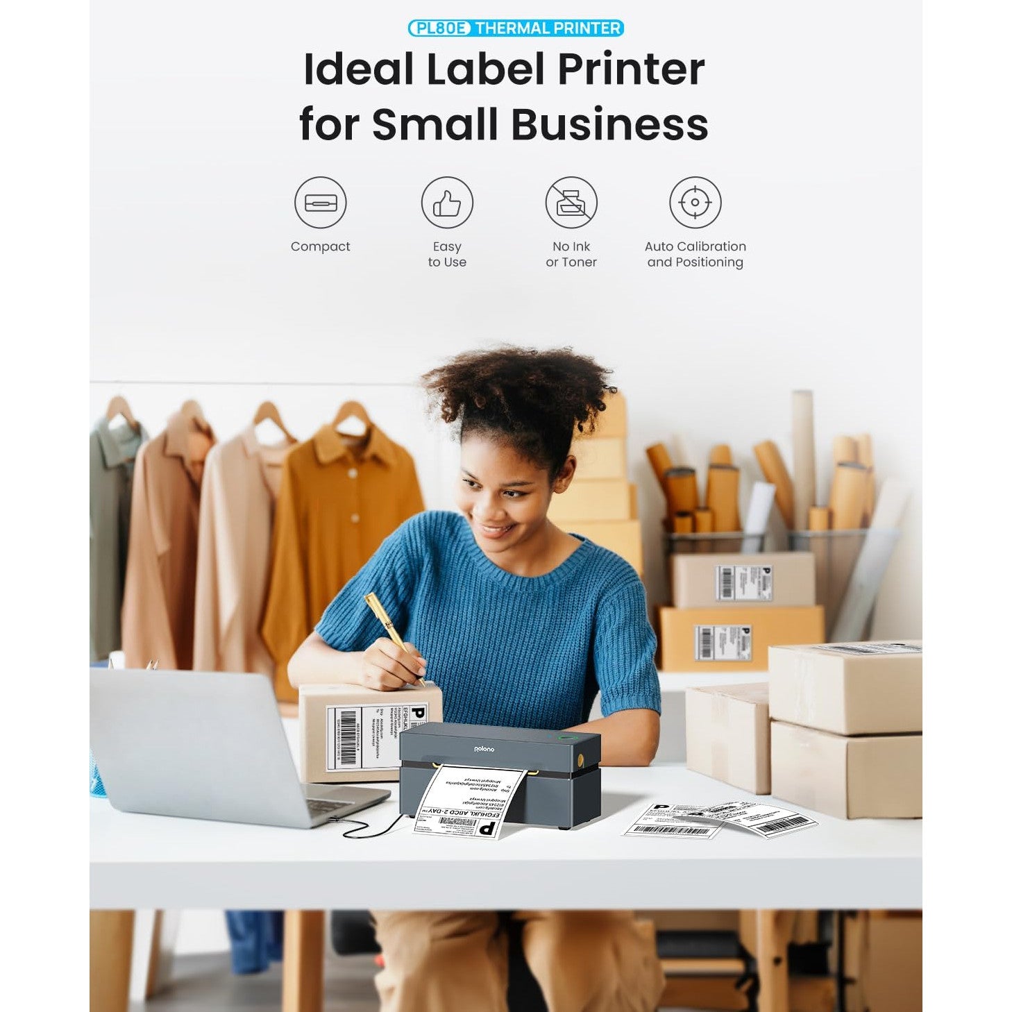 Imprimanta termica Bluetooth, pentru etichete rola si pliabile 4 x 6 inch, 150 mm/s, 230 DPI, compatibila iOS, Android, Windows, Mac, Amazon, Shopify, Etsy, USPS, gri
