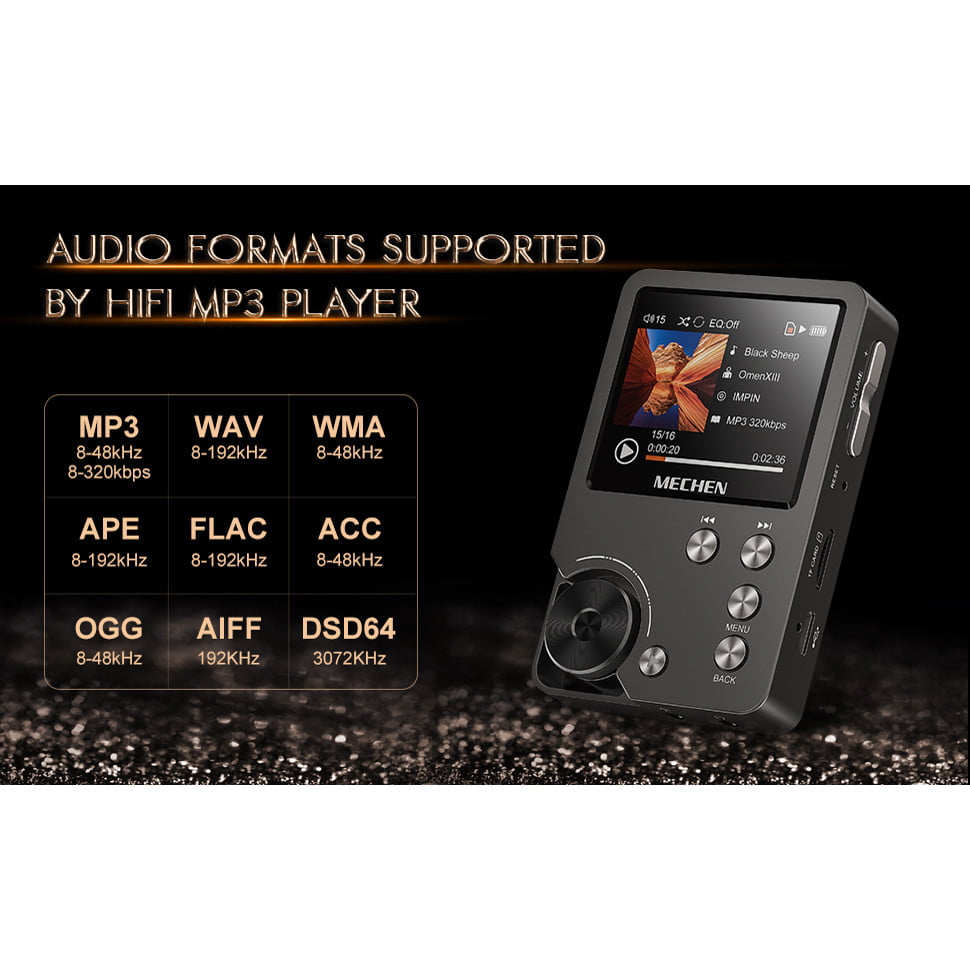 MP3 Player 64 GB HiFi, sunet digital de inalta rezolutie DSD DAC lossless, cu egalizator, 25 de ore de redare continua, suporta card pana la 256 GB