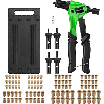 Set cleste pentru nituit piulite nituibile, cu mandrine M3, M4, M5, M6 si 100 de nituri, cleste 200 mm din otel cu maner din TPR