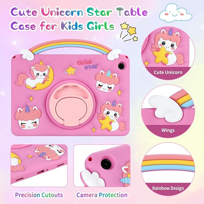 Husa Coolden 3D unicorn pentru tabletă, silicon, suport rotativ, curea de umăr, 11 inch