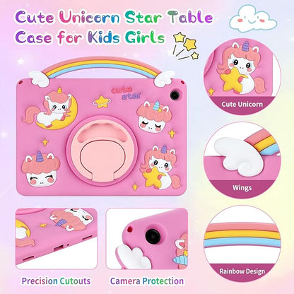 Husa Coolden 3D unicorn pentru tabletă, silicon, suport rotativ, curea de umăr, 11 inch