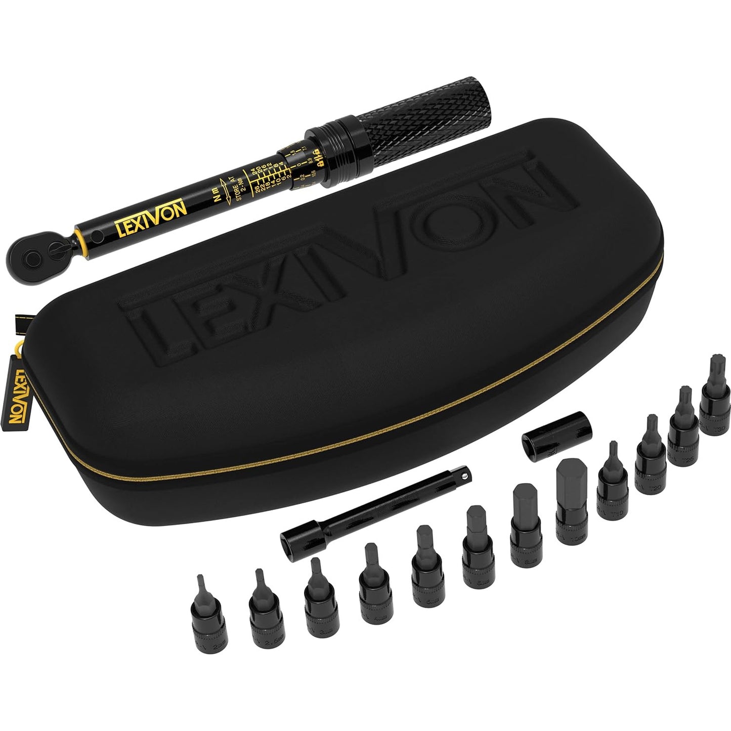 Set cheie dinamometrica 2-26 Nm, cu chei tubulare cu biti torx si hex, adaptor 1/4 inch, extensie de 3 inch, cu clichet, Lexivon LX-191