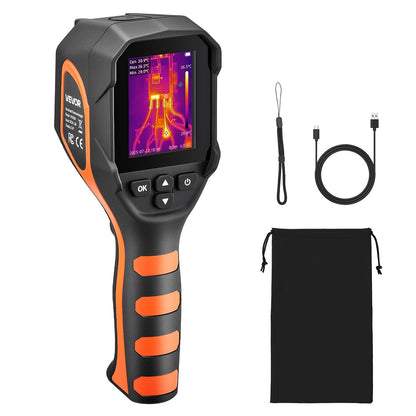 Camera termoviziune VEVOR, TISR 320x240, IR 160x120, lanterna LED, camera 2MP, 25Hz, -20°C pana la 550°C, ecran 2.8 inch, IP54, 6 palete culori, 16GB, USB, pentru HVAC, electricieni si inspectii industriale