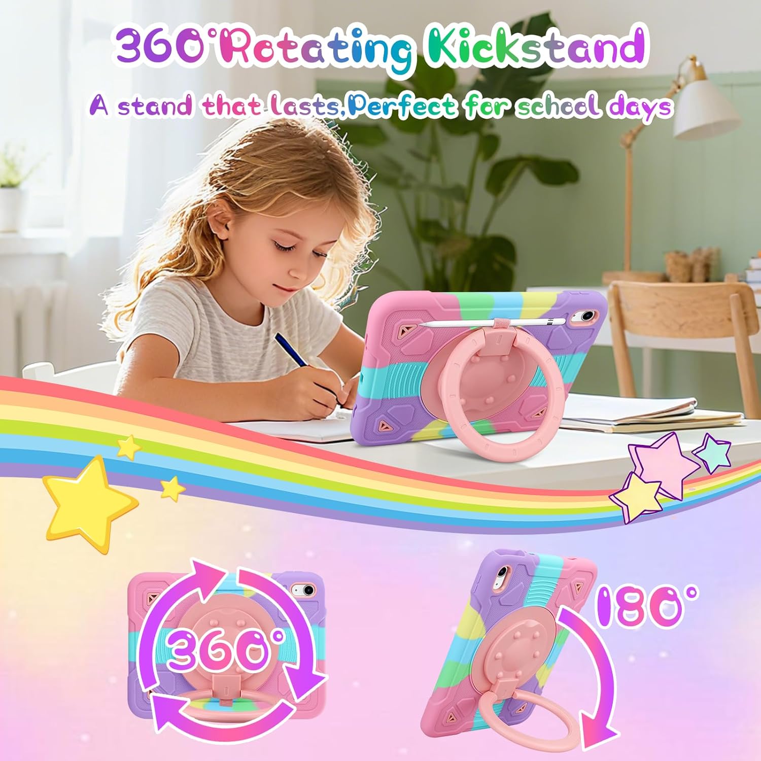 Husa Coolden pentru iPad A16 a 11-a generatie, iPad a 10-a generatie (10, 9 inch) 2022, pentru copii, rezistenta la socuri, cu suport rotativ, curea de umar si suport pentru stilou pentru iPad 11 2025
