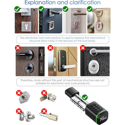 Butuc incuietoare smart, cilindru ajustabil cu cod de acces, aplicatie dedicata, card IC si cheie, pentru usi de la 30-90 mm, negru