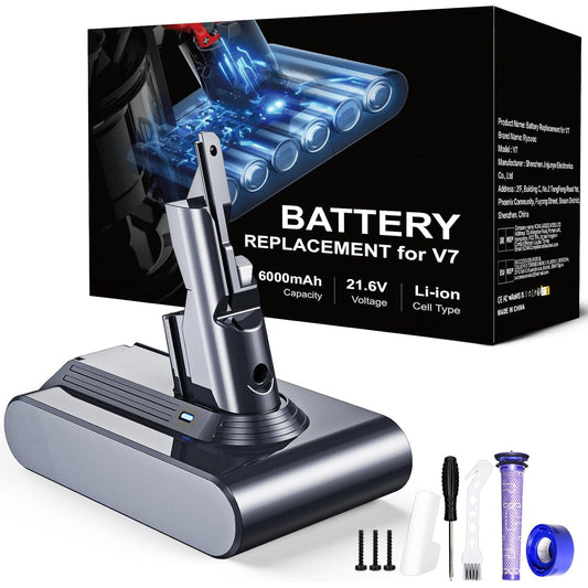 Acumulator 6000mAh pentru Dyson V7, baterie compatibila cu Dyson V7 Animal, V7 Motorhead, V7 Allergy, V7 Fluffy, V7 Matress, V7 Trigger, V7 Cord-free, cu filtru si accesorii