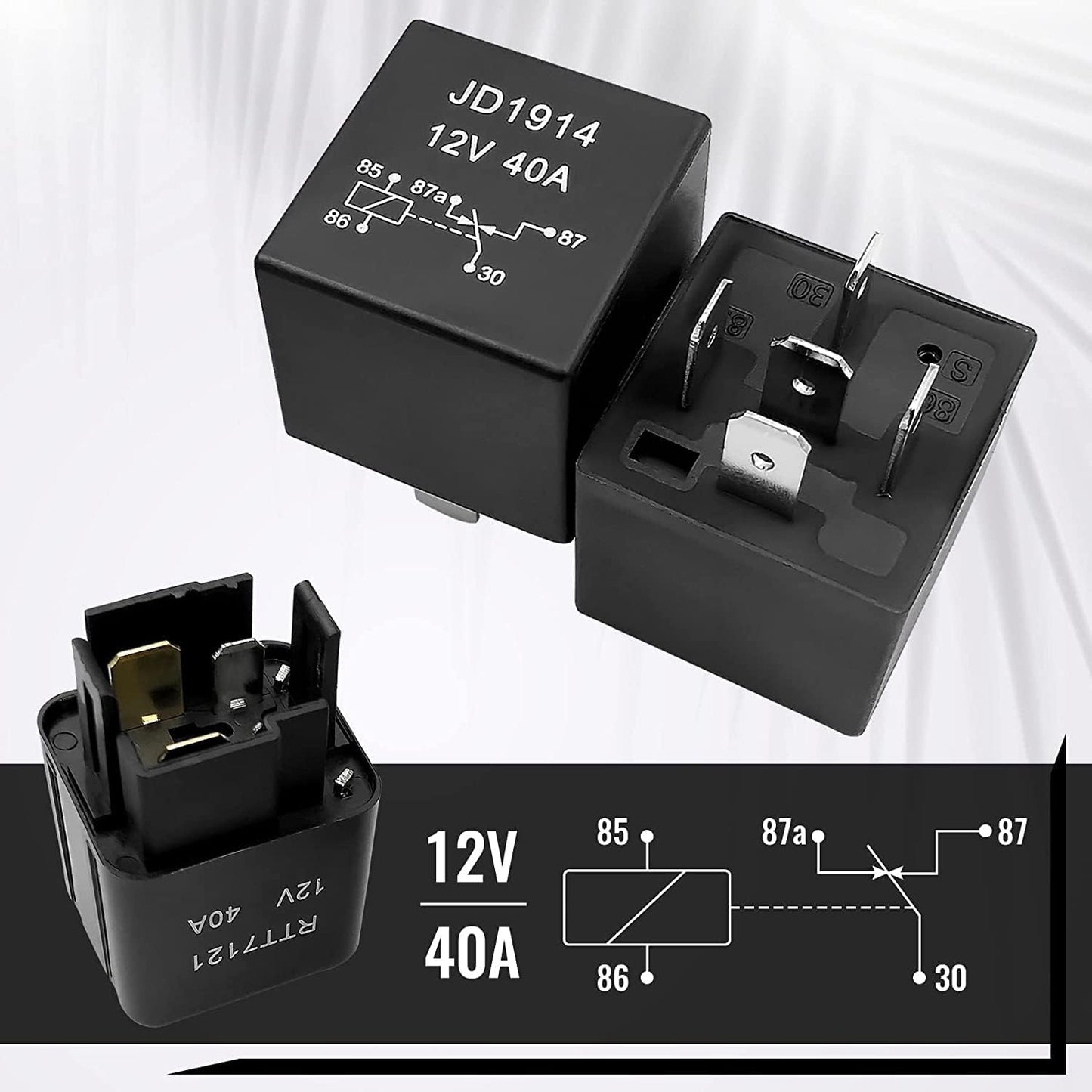 Set cutie relee si sigurante auto 12V, cu 5 releee JD1914 40A cu 5 pini, 1 releu RTT7121 cu 4 pini si 6 sigurante auto, cutie impermeabila, impotriva prafului, rezistenta la caldura, Gebildet