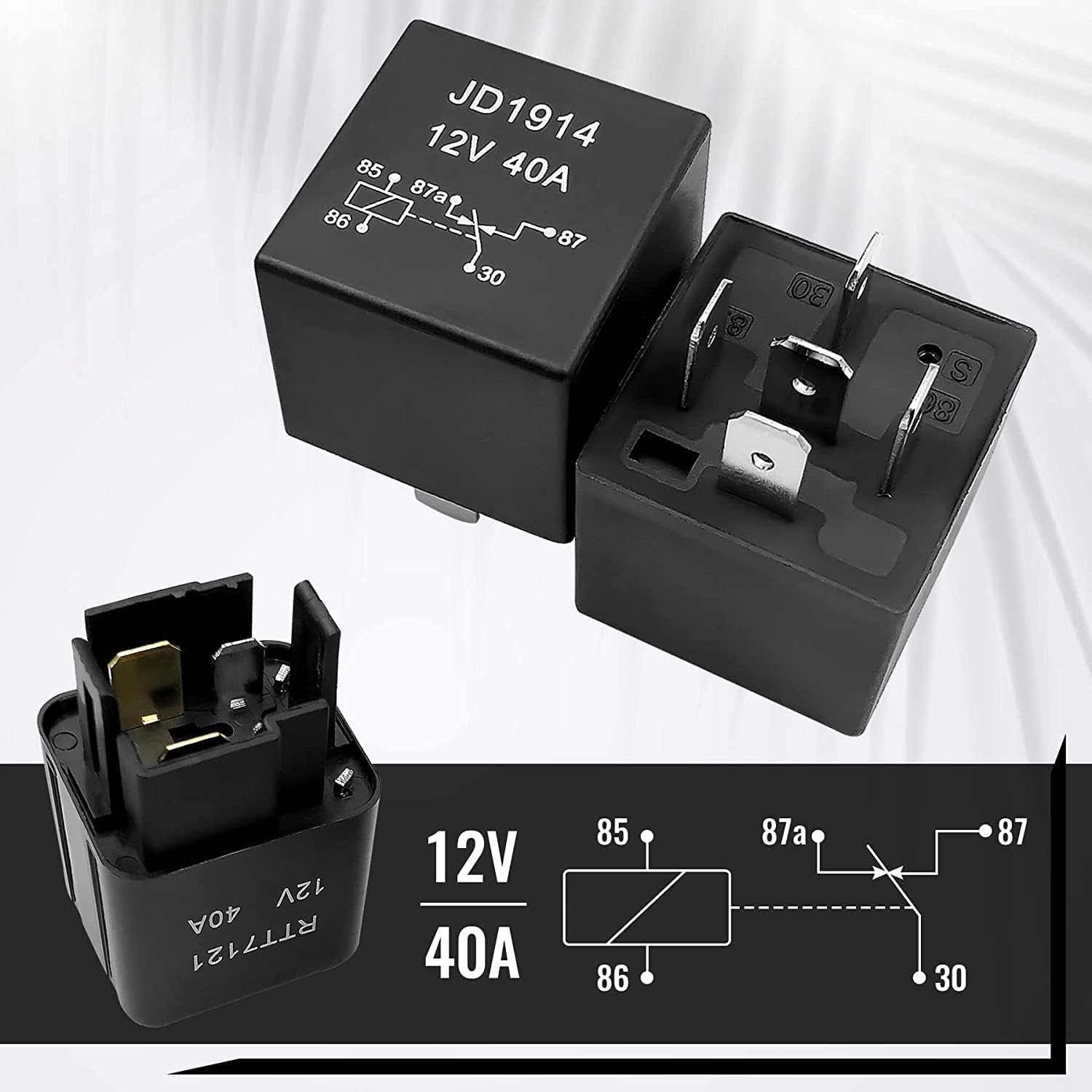 Set cutie relee si sigurante auto 12V, cu 5 releee JD1914 40A cu 5 pini, 1 releu RTT7121 cu 4 pini si 6 sigurante auto, cutie impermeabila, impotriva prafului, rezistenta la caldura, Gebildet