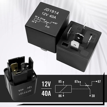 Set cutie relee si sigurante auto 12V, cu 5 releee JD1914 40A cu 5 pini, 1 releu RTT7121 cu 4 pini si 6 sigurante auto, cutie impermeabila, impotriva prafului, rezistenta la caldura, Gebildet