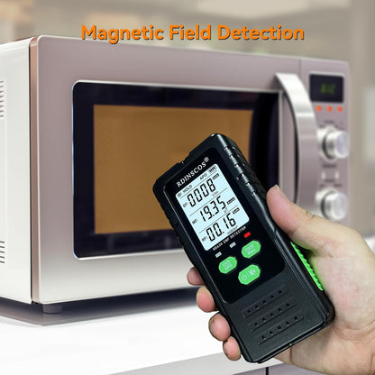 Detector radiatii electromagnetice EMF, MF, RF, digital, cu display LCD iluminat, alarma automata, pentru acasa, birou, in aer liber