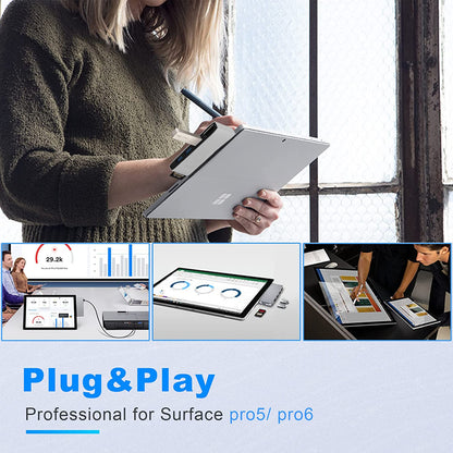 Hub adaptor pentru Surface Pro 5/Pro 6, statie de andocare cu HDMI 4K, USB 3.0, 2 USB 2.0, cititor de carduri SD si Micro SD si carcasa din aluminiu
