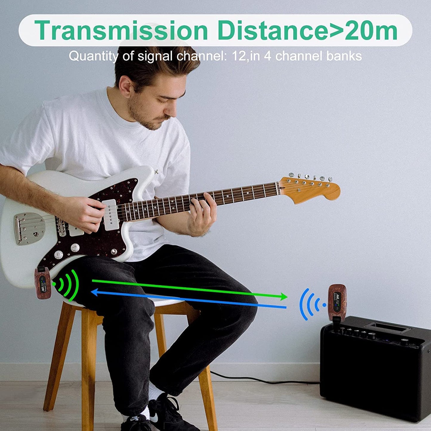Sistem wireless pentru chitara 2.4GHz, plug and play, cu transmitator si receptor, 8 ore de functionare, pentru chitara electrica, chitara bass, vioara, orga