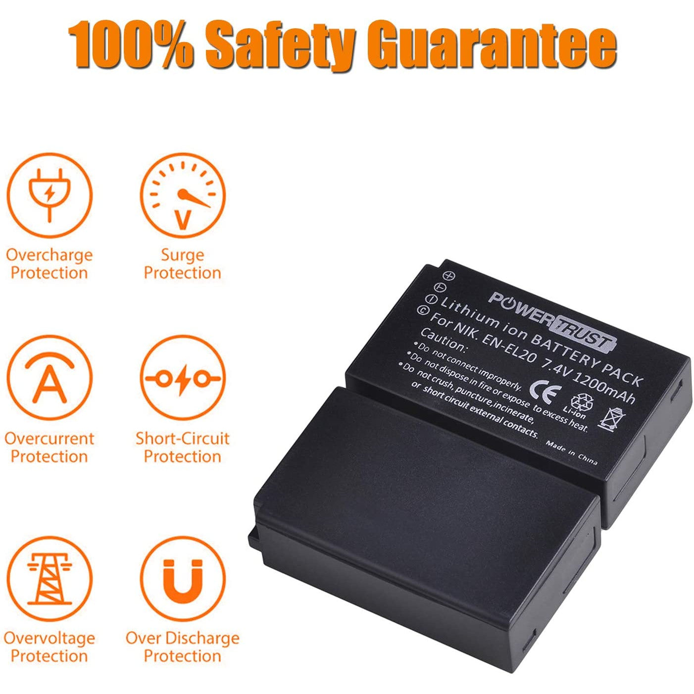 Set 2 acumulatori EN-EL20 EN-EL20 1200 mAh PowerTrust cu incarcator cu display LCD pentru Nikon EN EL20, Coolpix A 1 AW1, 1 J1, 1 J2, 1 J3, 1 S1, 1 V3