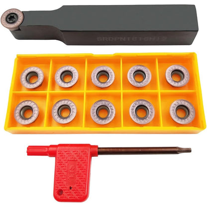 Set cutit de strung cu placute amovibile rotunde, 11 piese de strunjit din carbura RPMT1204MOE si bara de 16 mm/100 mm, multifunctional