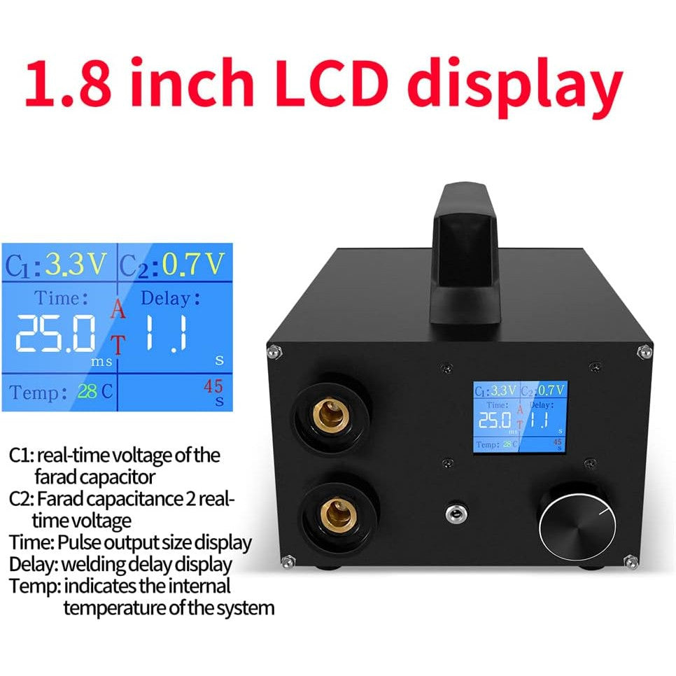 Aparat de sudura in puncte cu display LCD 1, 8 ", 250 niveluri reglabile, actionare prin pedala, condensator-SE-223, pentru banda de nichel 0, 1-0, 3 mm, negru