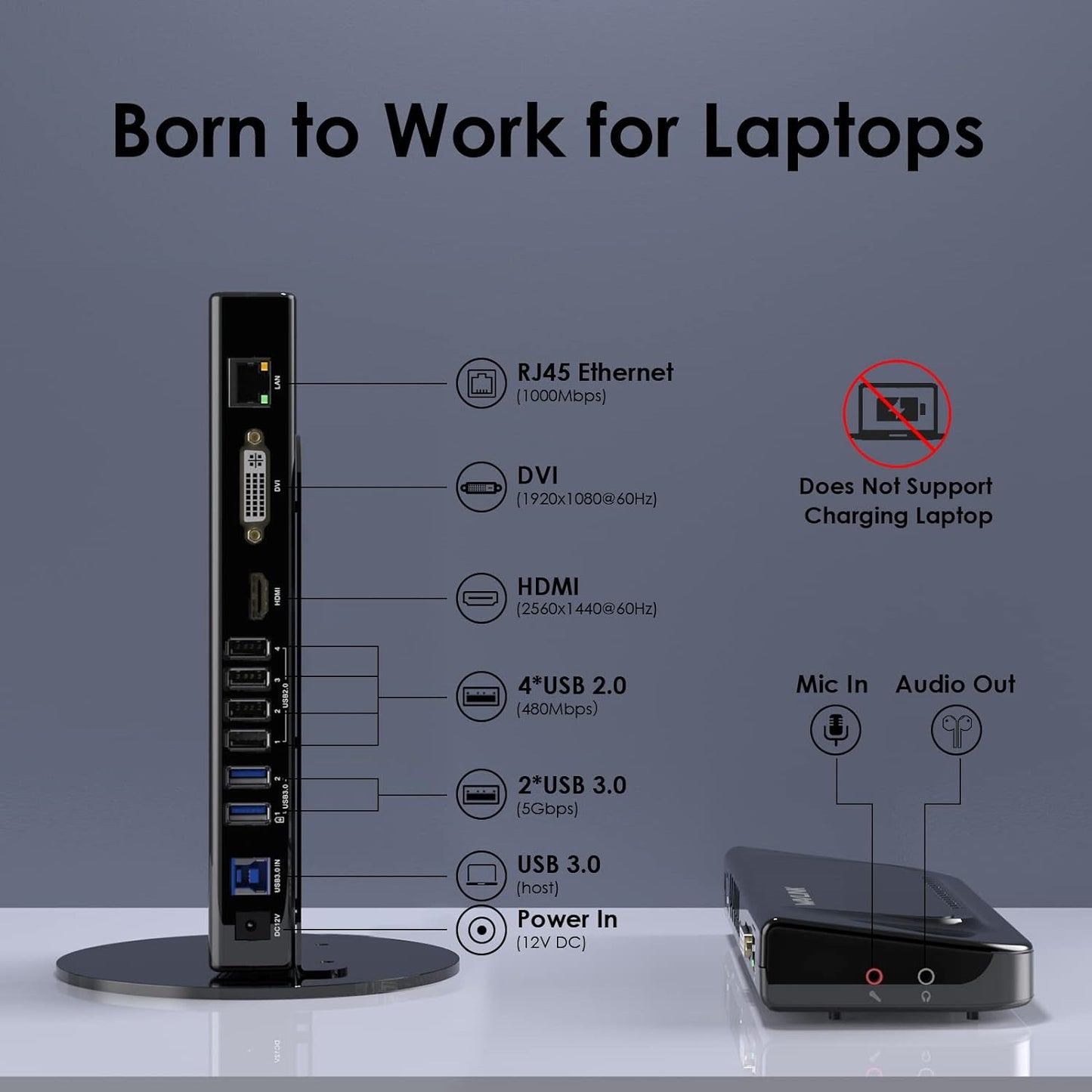Statie de andocare 13 in 1 universala, cu functie extensie display, port HDMI, DVI, Ethernet, 2 x USB 3.0, 4 x USB 2.0, 1 x adaptor DVI la HDMI, 1x adaptor DVI la VGA, 1 x adaptor USB A la USB-C, pentru laptop Windows/MAC