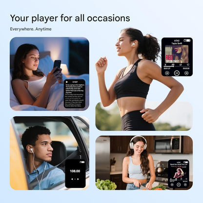 MP3 Player 128 GB AGPTEK cu Bluetooth 5.4, ecran 2, 4 inch, inregistrare cu un singur clic, difuzor HD incorporat, radio FM, carcasa metalica, butoane tactile, portabil, casti incluse, albastru