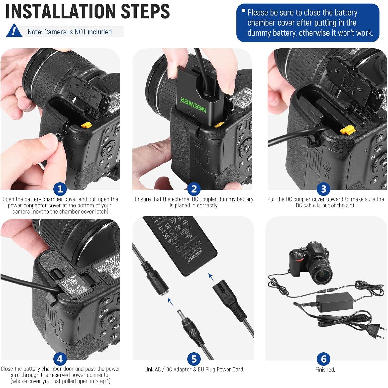 Acumulator dummy Neewer EN-EL14, set pentru alimentare continuă, 9V, compatibil Nikon
