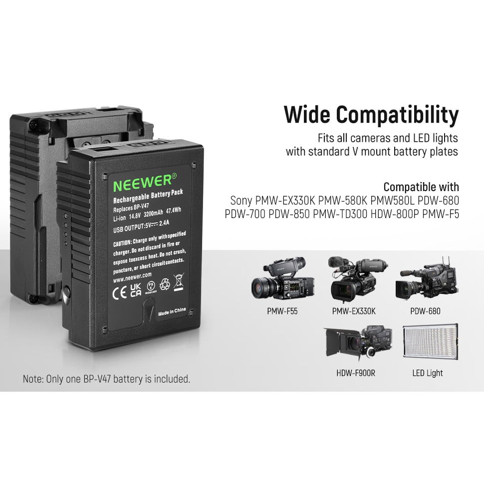 Acumulator BP-V47 V-Mount 3200 mAh, 47Wh, 14.8V, reincarcabil, cu lumina LED, slim, pentru SONY PMW-EX330K, PMW-EX330L, PMW-580K, PMW580L, PDW-680, PDW-700, PDW-850, PMW-TD300, HDW-F900R, HDW-680, HDW-800P, PMW-F55 PMW-F5