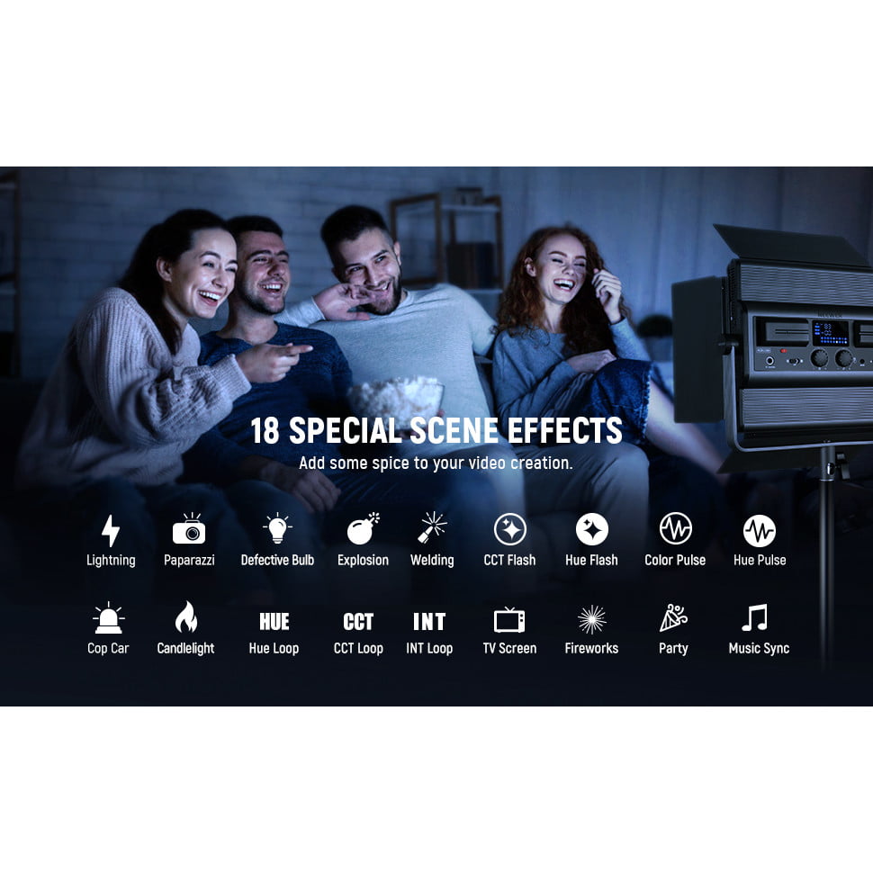 Lumina continua LED RGB cu control aplicatie si 2.4G, 22.000 Lux@0,5m, CRI 97+ / TLCI 98+ / 2500K-8500K, 18 moduri de scena, ajustare culoare 360°, din aliaj de aluminu, Neewer