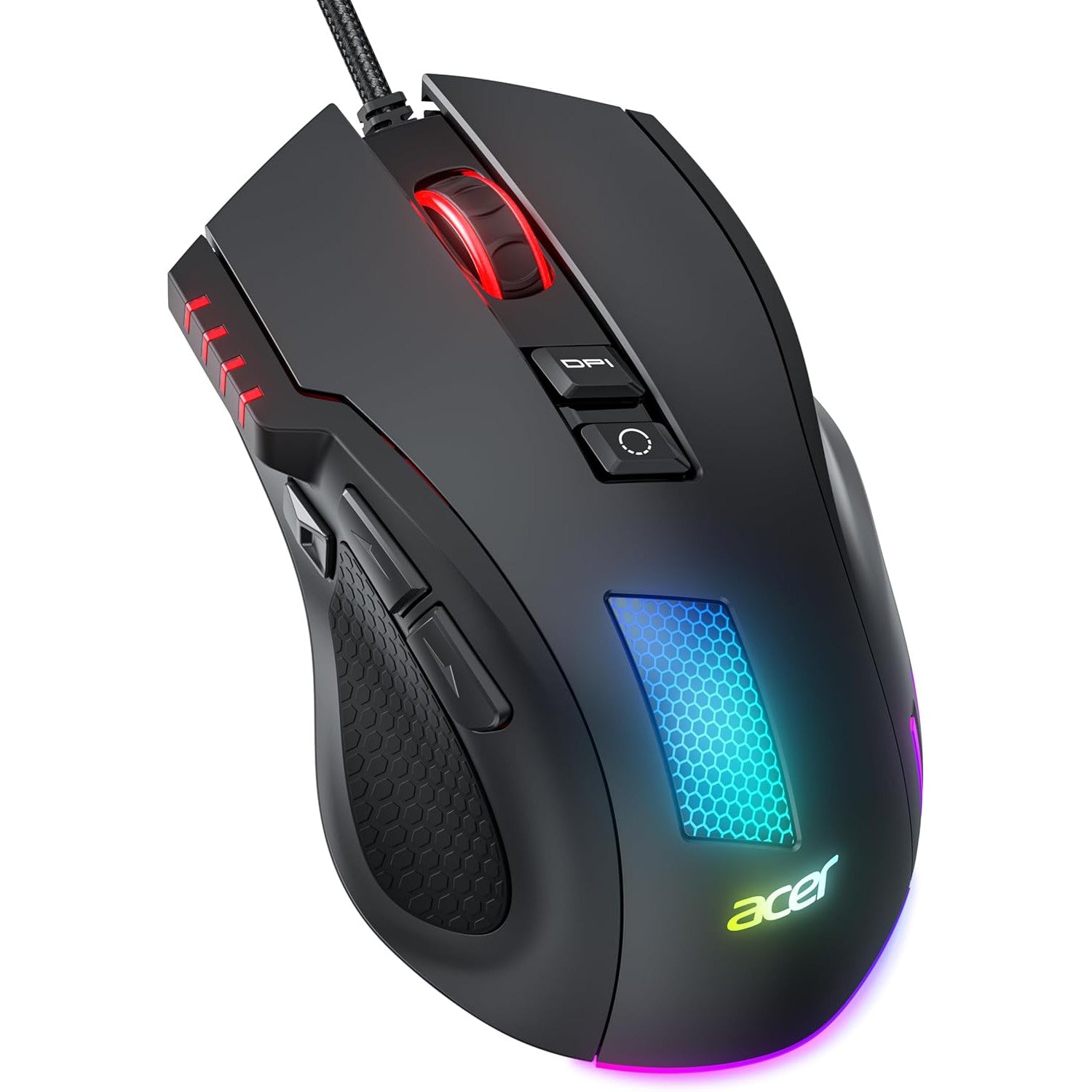 Mouse Gaming cu fir, 12800 DPI, 8 butoane programabile si macrocomenzi, buton declansare rapida reglabil, ergonomic cu suport silicon, RGB 12 presetari, rata interogare 1000 Hz – Ideal PC si Laptop