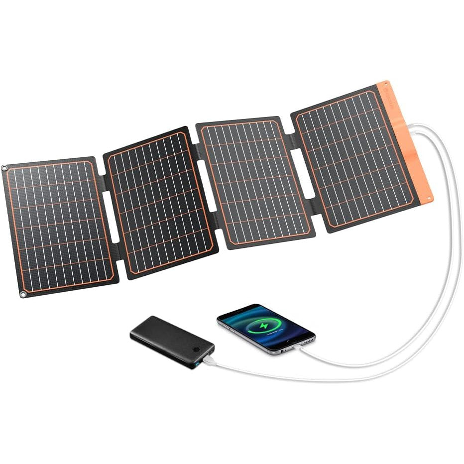 Panou solar portabil 40W cu USB-A si USB-C PD2.0, pliabil, ETFE monocristalin, IP67, incarcator solar pentru telefoane si gadgeturi, ideal pentru camping si drumetii