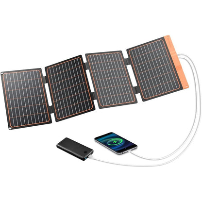 Panou solar portabil 40W cu USB-A si USB-C PD2.0, pliabil, ETFE monocristalin, IP67, incarcator solar pentru telefoane si gadgeturi, ideal pentru camping si drumetii