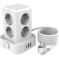 Prelungitor tip turn cu 8 prize si 3 porturi USB, 3680 W 16 A, protectie la supratensiune, indicator LED, cablu de 2m, alb