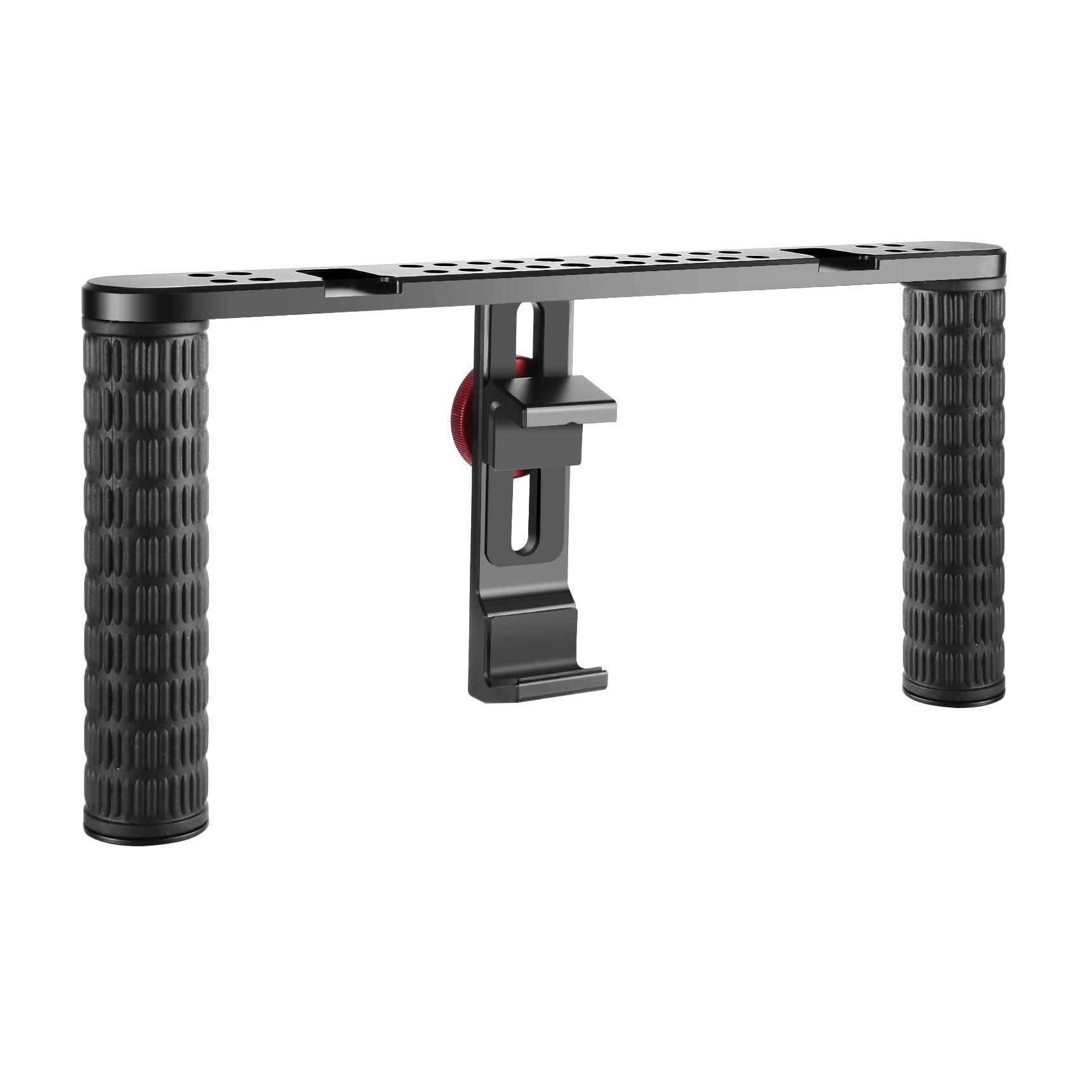 Cadru video rig pentru smartphone, cu 2 manere, 2 cold shoe mount, multiple fileturi 1/4, compatibil cu telefon cu latime pana in 9.4 cm