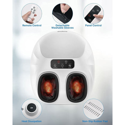 Aparat de masaj Shiatsu cu functie de caldura, telecomanda, perne cu aer comprimat, role, temporizaror, panou de control cu touch, Renpho, alb
