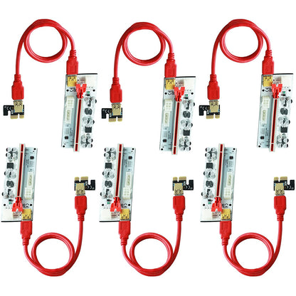 Set de 6 placi PCI-E riser, 1X-16X, 8 capacitori, VER010, minare Bitcoin Litecoin, cu cablu USB 3.0 de 60 cm, alimentare cu 6 pini, SATA, Molex