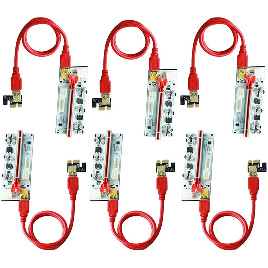 Set de 6 placi PCI-E riser, 1X-16X, 8 capacitori, VER010, minare Bitcoin Litecoin, cu cablu USB 3.0 de 60 cm, alimentare cu 6 pini, SATA, Molex