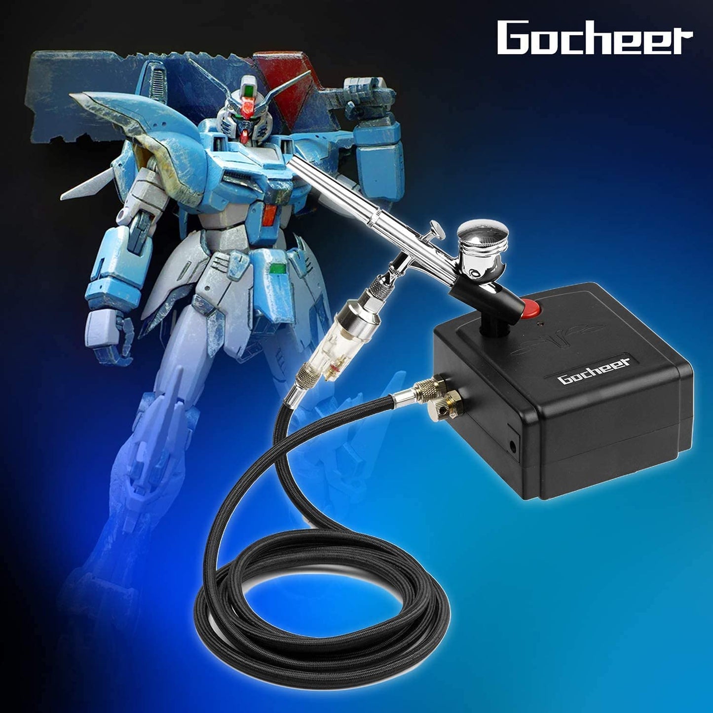 Kit Mini Compresor Aerograf, airbrush cu duza de 0.3 mm, tije de curatare, filtru aer, pentru Manichiura, Pictura corp, Tatuaj semipermanent, Ornare torturi