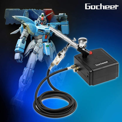Kit Mini Compresor Aerograf, airbrush cu duza de 0.3 mm, tije de curatare, filtru aer, pentru Manichiura, Pictura corp, Tatuaj semipermanent, Ornare torturi