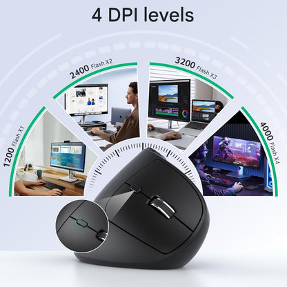 Mouse Wireless vertical Acer, Bluetooth 5.2 + 2.4GHz, 4000 DPI, 8 butoane, rotita scroll laterala, conectare 3 dispozitive, ergonomic 59°, negru