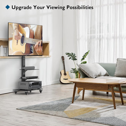 Suport TV BONTEC cu roti pentru ecrane Plasma/LCD/LED de 30-70 inch, pana la 40 kg, 6 reglaje de inaltime cu rafturi din sticla securizata cu 3 niveluri, MAX VESA 600 x 400 mm