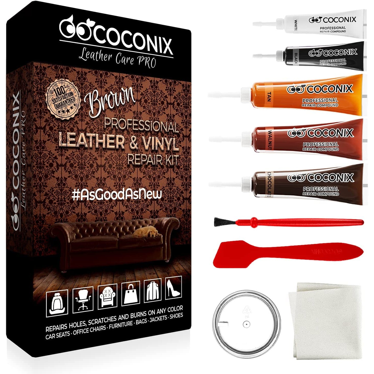 Kit reparatii si restaurare piele maro, pentru tapiterie auto, canapele, jachete, fotolii, pantofi, usor de aplicat, Coconix