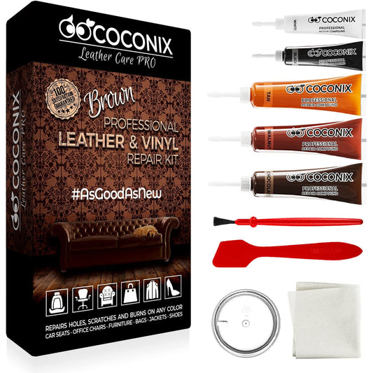 Kit reparatii si restaurare piele maro, pentru tapiterie auto, canapele, jachete, fotolii, pantofi, usor de aplicat, Coconix