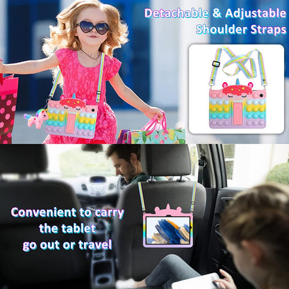 Husa pentru Samsung Galaxy Tab A8 10.5 inch SM-X200/X205/X207, 2021, cu Push Pop Fidget, din silicon, lavabila, cu curea ajustabila si suport, pentru copii, multicolora