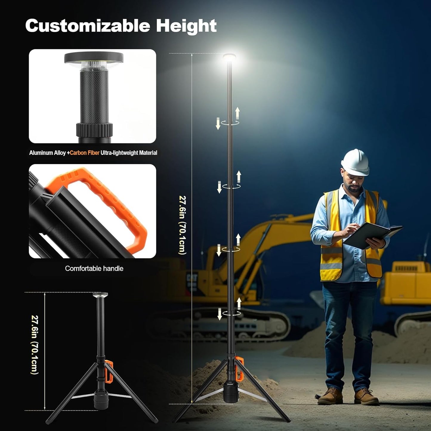 Lampa LED portabila SYLSTAR cu trepied telescopic 2.65m, 3000 lm, baterie 6000 mAh, telecomanda, 3CCT 3000K/4000K/6500K, reglaj luminozitate 10 trepte, autonomie pana la 48h, USB-C, iluminare pentru camping, outdoor si urgente, clasa energetica F